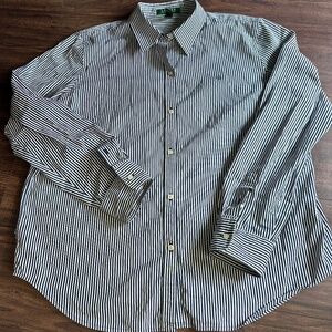 Lauren Ralph Lauren Women's Cotton Button Down Shirt Striped White Navy XL